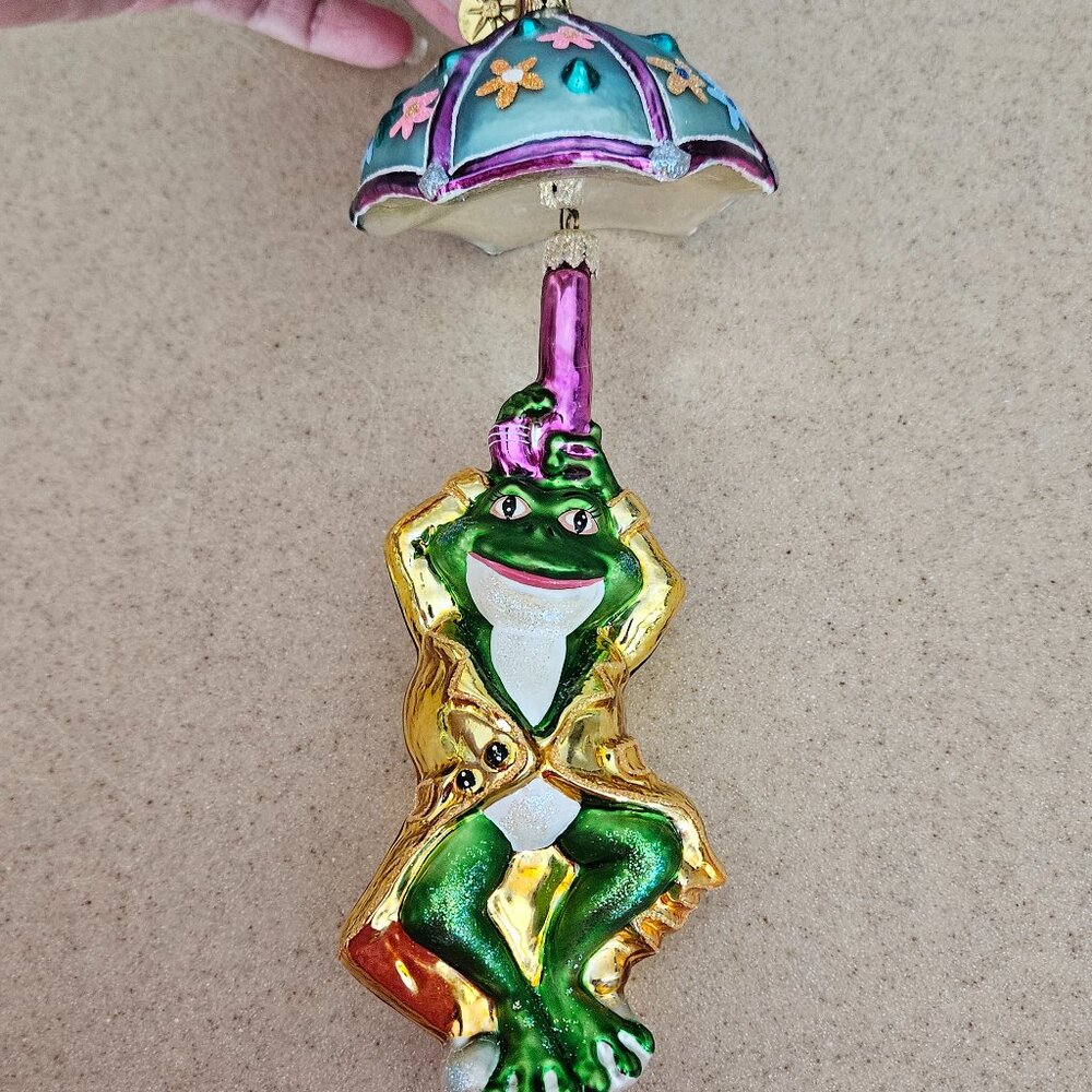 RARE CHRISTOPHER RADKO FAIRWEATHER FROG UMBRELLA CHANDELIER CHRISTMAS ORNAMENT